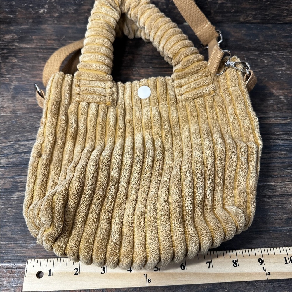 Tan Mini Bag Purse with Ribbed Texture and Slouchy Shape